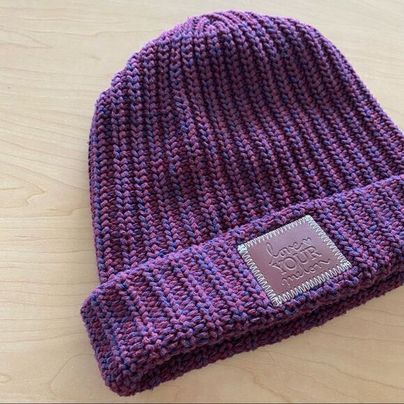 Love Your Melon-Burgundy Two Tone Mixed Knit Beanie - Picture 2 of 7